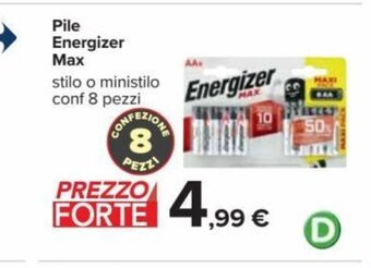 Carrefour Pile Energizer Max stilo o ministilo conf 8 pezzi offerta