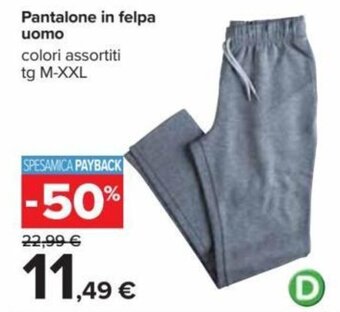 Carrefour Pantalone In Felpa Uomo Colori Assortiti tg M-XXL offerta