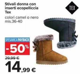 Carrefour Tex Stivali Donna Con Inserti Ecopelliccia Colori Camel o Nero Mis.36-40 offerta