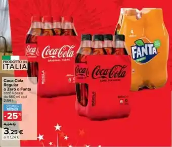 Carrefour Coca Cola Regular o Zero o Fanta 4 pezzi 660 ml offerta