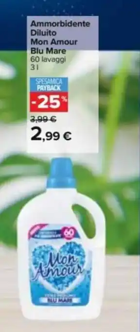 Carrefour Ammorbidente Diluito Mon Amour Blu Mare 60 lavaggi 3L offerta