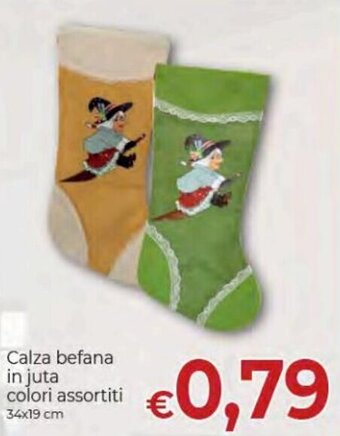 Calza befana in juta colori assortiti 34x19 cm
