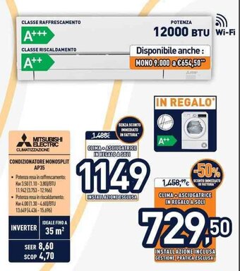Unieuro Mitsubishi Electric Condizionatore Monosplit AP35 offerta