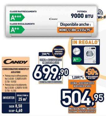 Unieuro Candy Condizionatore Monosplit ARIA9000 offerta