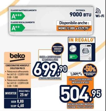 Unieuro beko Condizionatore Monosplit Evolution Pro 25 offerta