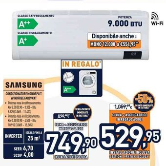 Unieuro Samsung Condizionatore Monosplit Windfree FAR09NXT offerta