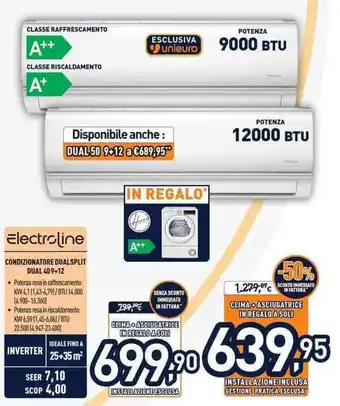Unieuro Electroline Condizionatore Dualsplit Dual 409+12 offerta