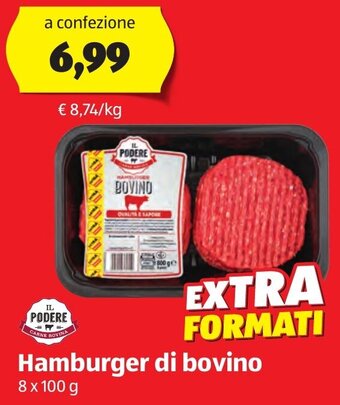 ALDI Il Podere Hamburger di bovino 8 x 100 g offerta