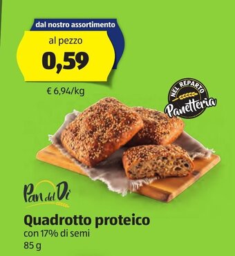 ALDI Pan del Di Quadrotto proteico con 17% di semi 85 g offerta