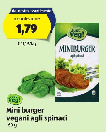 ALDI Just Veg! Mini burger vegani agli spinaci 160 g offerta