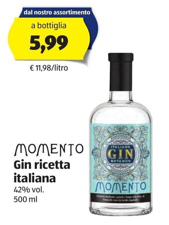 ALDI Momento Gin ricetta italiana 42% vol. 500 ml offerta
