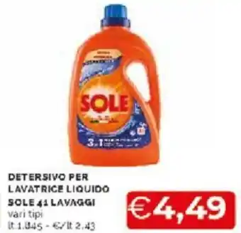 Mercatò Sole Detersivo Per Lavatrice Liquido vari tipi offerta