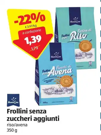 ALDI BuonOra Frollini senza zuccheri aggiunti riso/avena 350 g offerta