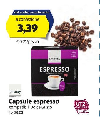 ALDI Amaroy Capsule espresso compatibili Dolce Gusto 16 pezzi offerta
