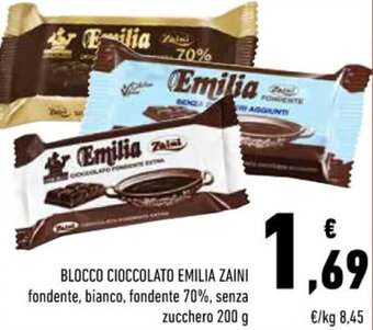 Conad Blocco Cioccolato Emilia Zaini fondente, bianco, fondente 70%, senza zucchero 200 g offerta