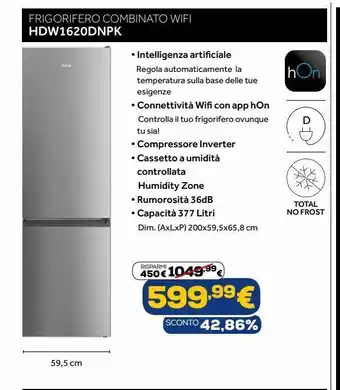 Euronics Frigorifero combinato wifi offerta