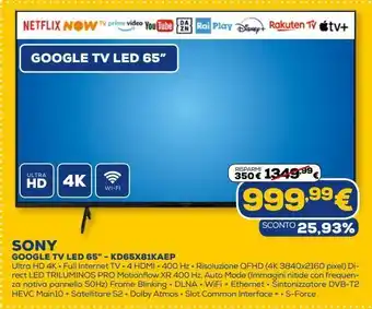 Euronics Sony google tv led 65" offerta