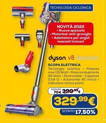 Euronics Dyson v8 absolute scopa elettrica offerta