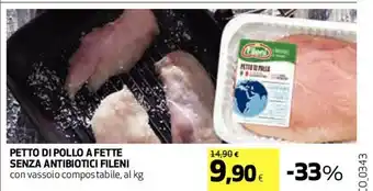 Coop Petto Di Pollo A Fette Senza Antibiotici Fileni con vassoio compostabile, al kg offerta