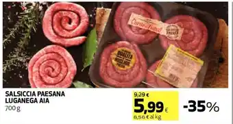 Coop AIA Salsiccia Paesana Luganega 700 g offerta