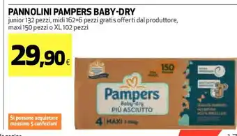Coop Pampers Pannolini Baby-Dry Junior 132 pezzi, midi 162+6 pezzi gratis offerti dal produttore maxi 150 pezzi o XL 102 pezzi offerta