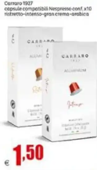 Elite Carraro 1927 Capsule Compatibili Nespresso Conf. x10 Ristretto-Intenso-Gran Crema-Arabica offerta