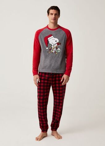 Pigiama lungo in pile snoopy natalizio