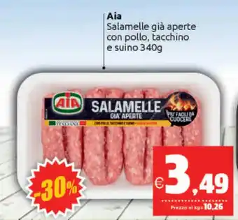 Vicino a te supermercati AIA Salamelle Già Aperte Con Pollo, Tacchino E Suino 340 g offerta
