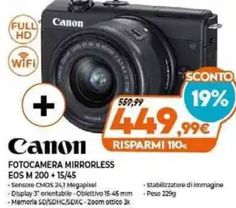 Expert Canon Fotocamera Mirrorless EOS M 200 + 15/45 offerta
