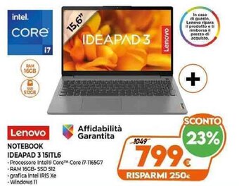 Expert Lenovo Notebook Ideapad 3 15ITL6 offerta