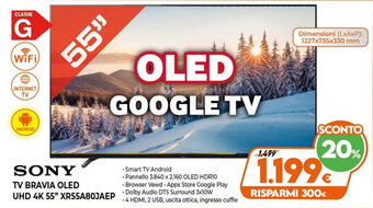 Iperal Sony Tv Bravia Oled UHD 4K 55" XR55A80JAEP offerta