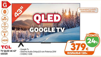 TCL Tv QLed 4K 43" 43C631