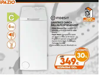Iperal Indesit Lavatrice Carica Dall'Alto BTWL60400IT offerta