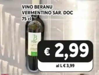 Iper La Spesa Vino Beranu Vermentino Sar. Doc 75 cl offerta