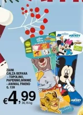 Zaini Calza Befana Topolino, Paperino, Minnie Animal Friend 138 g