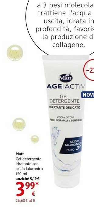 dm drogerie markt Matt Gel Detergente Idratante Con Acido Ialuronico offerta