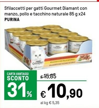 Iper La Grande Purina Sfilaccetti Per Gatti Gourmet Diamant Con Manzo, Pollo E Tacchino Naturale offerta