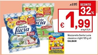 Iper La Grande Galbani Mozzarella Santa Lucia Light 125 G(ml) offerta