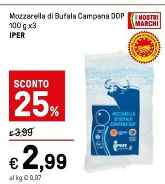 Iper La Grande Iper - Mozzarella Di Bufala Campana DOP 100 G(ml) offerta
