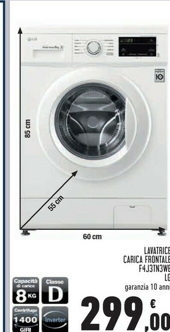Conad LG F4J3TN3WE Lavatrice Intelligente 8kg Vapore TurboWash 1400 Giri/min Carica Frontale Classe D offerta