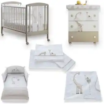 Pali lettino savana in legno di faggio con bagnetto fasciatoio, set letto piumone, set lenzuola e coperta in pile