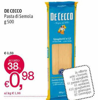 A&O De Cecco Pasta di Semola g 500 offerta