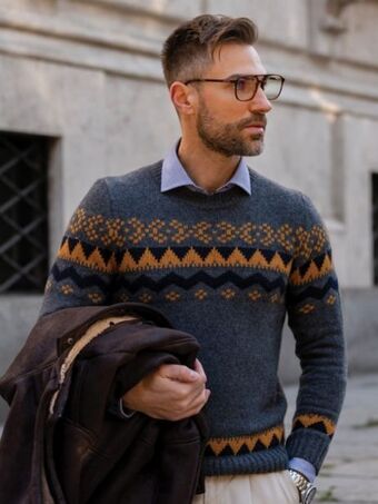 Invidia Maglia uomo girocollo misto lana con greca jacquard offerta