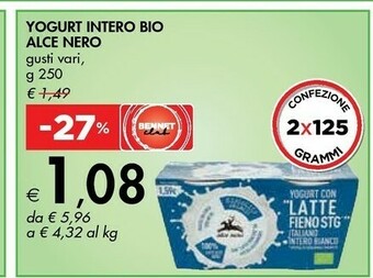 Bennet Alce Nero Yogurt Intero Bio offerta