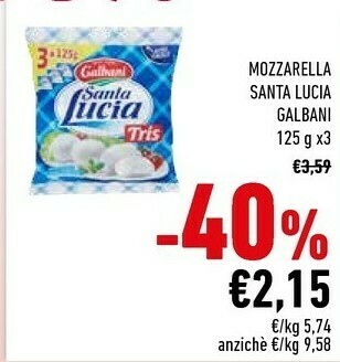 Conad Galbani Mozzarella Santa Lucia 125 G(ml) offerta