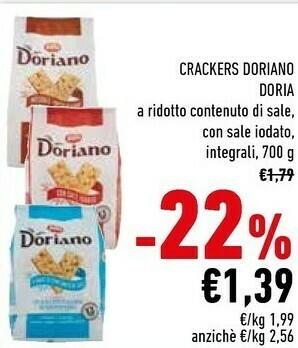 Conad Doria No Crackers Salati Senza Granelli Di Sale In Superficie 700 G(ml) offerta