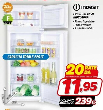 Fiducia & Convenienza Indesit IN D 2040 AA Frigorifero Con Congelatore Da Incasso 204 L F Bianco offerta