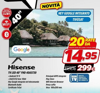 Fiducia & Convenienza Hisense Tv Led Fhd 40a5720 offerta