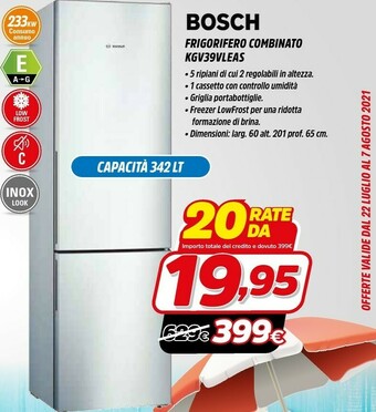 Fiducia & Convenienza Bosch Serie 4 KGV39VLEA Frigorifero Con Congelatore Libera Installazione Acciaio Inossidabile 342 L A++ offerta