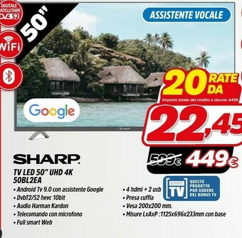 Fiducia & Convenienza Sharp 50BL2EA TV 127 Cm (50") 4K Ultra HD Wi-Fi Nero offerta
